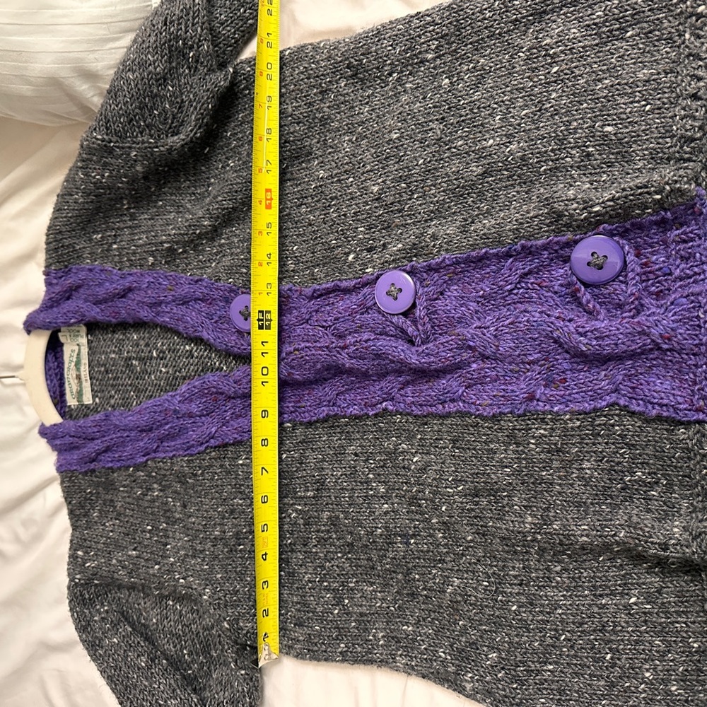 Aran Crafts Gray Cardigan with Purple Trim - Picture 8 of 12